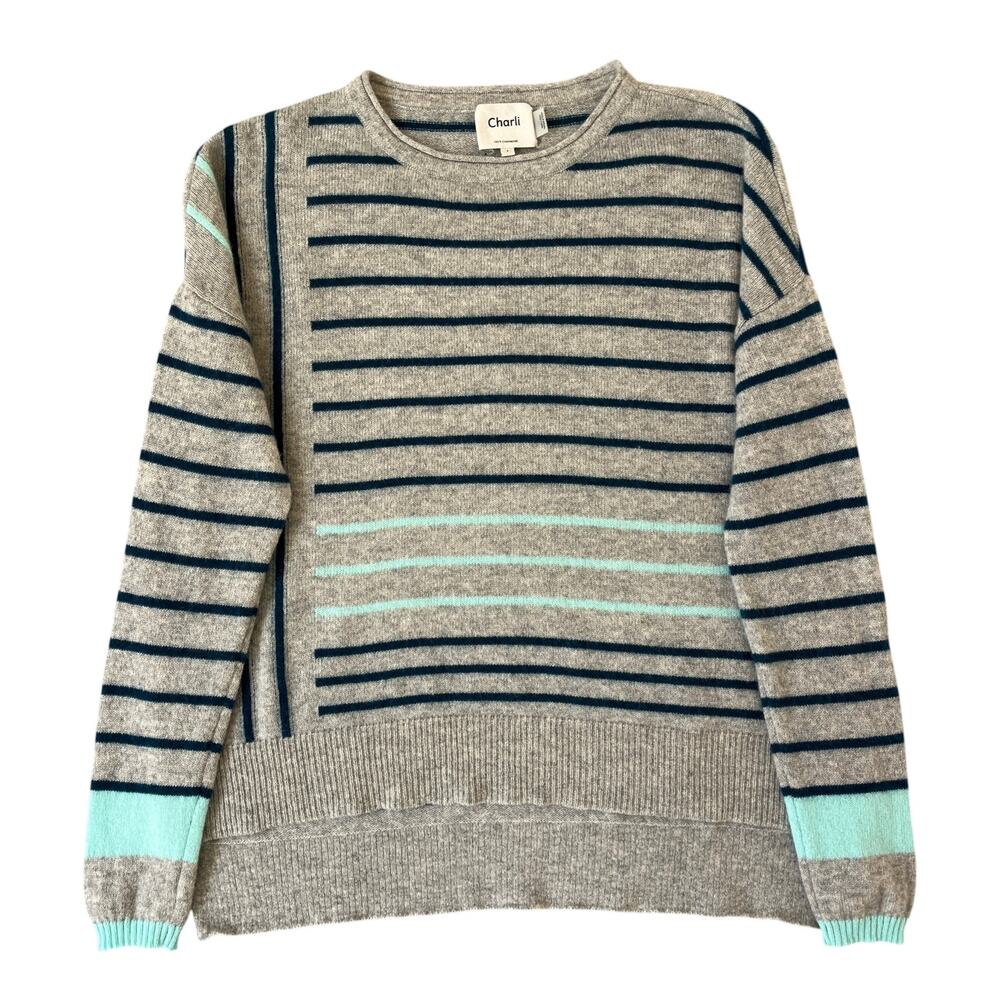 Charli Cashmere Sweater Small Boxy Lightweight Striped Spring Knit Coastal